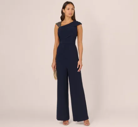 Adrianna Papell Jumpsuits|Beaded Dresses*Wide Leg Shirred Jersey Jumpsuit With Beaded Strap In