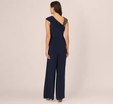 Adrianna Papell Jumpsuits|Beaded Dresses*Wide Leg Shirred Jersey Jumpsuit With Beaded Strap In