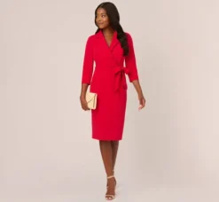 Adrianna Papell Wedding Guest Dresses|Day Dresses*Wrap Front Dress With Three-Quarter Sleeves In Hot Ruby