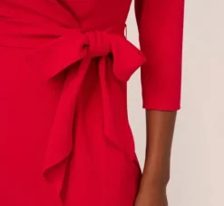 Adrianna Papell Wedding Guest Dresses|Day Dresses*Wrap Front Dress With Three-Quarter Sleeves In Hot Ruby
